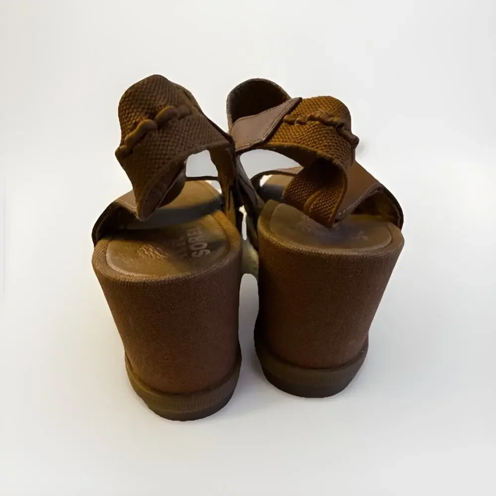 Sorel Joanie Li Leather Wedge Sandals Brown Beige‎ Hook & Loop Women US 10